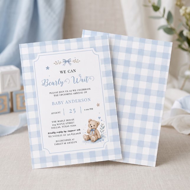 Invitación Apenas Podemos Esperar Teddy Clásico Azul Personal (Subido por el creador)