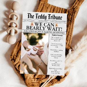 Invitación Apenas Podemos Esperar TeddyBear Periódico Fiesta 