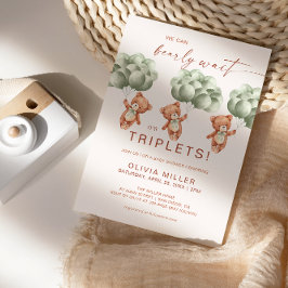 Invitación Apenas Podemos Esperar Trillizos Verde Salvia Baby