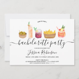 Invitación aperitivos modernos cócteles acuarela soltera