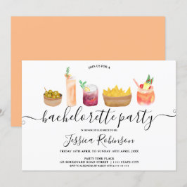 Invitación aperitivos modernos cócteles acuarela soltera