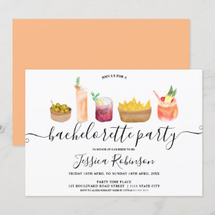 Invitación aperitivos modernos cócteles acuarela soltera