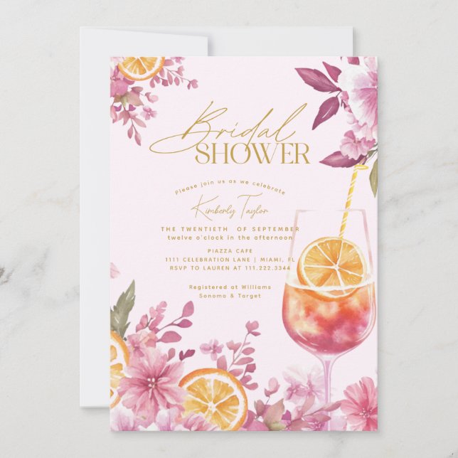 Invitación Aperol Spritz Bright Floral Bridal Shower (Anverso)