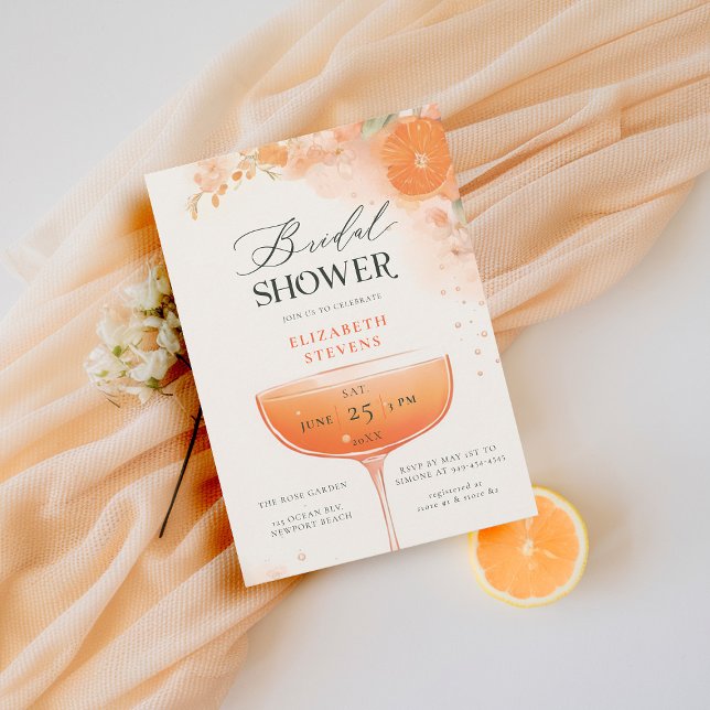Invitación Aperol Spritz Citrus Floral Cocktail Bridal Shower (aperol spritz bridal shower invitation citrus cocktail summer floral brunch garden pool party)