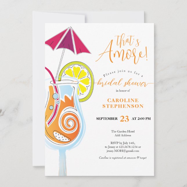 Invitación Aperol Spritz Cocktail Simple Script Bridal Shower (Anverso)