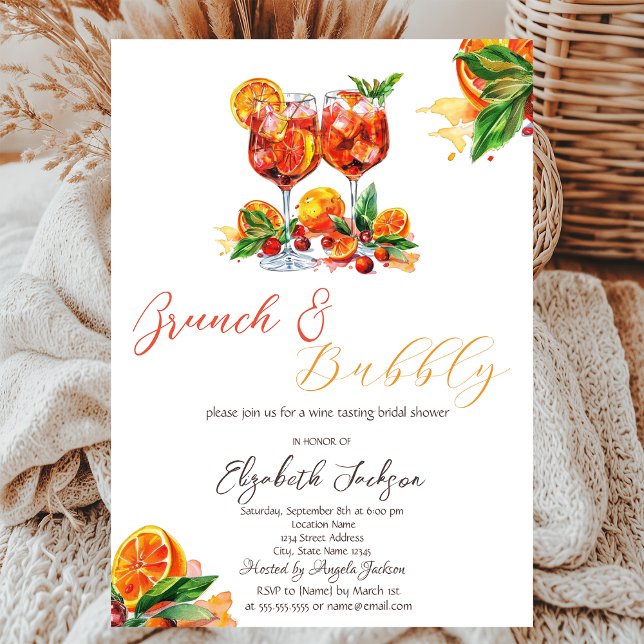 Invitación Aperol Spritz de acuarela Naranja Brunch y Burbuja (Subido por el creador)