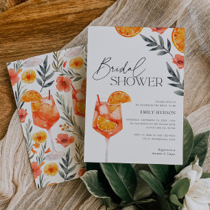 Invitación Aperol Spritz Floral Watercolor Bridal Shower
