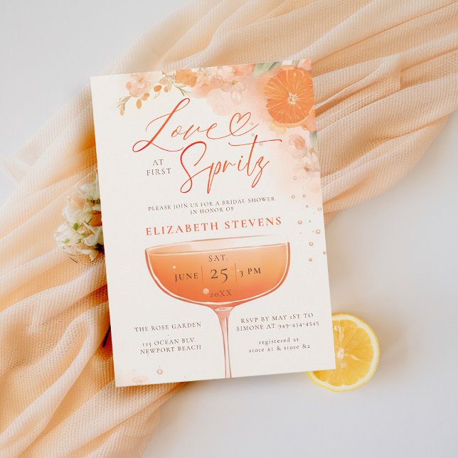 Invitación Aperol Spritz Love Citrus Floral Bridal Shower (aperol spritz bridal shower invitation citrus cocktail theme floral brunch garden pool party summer )