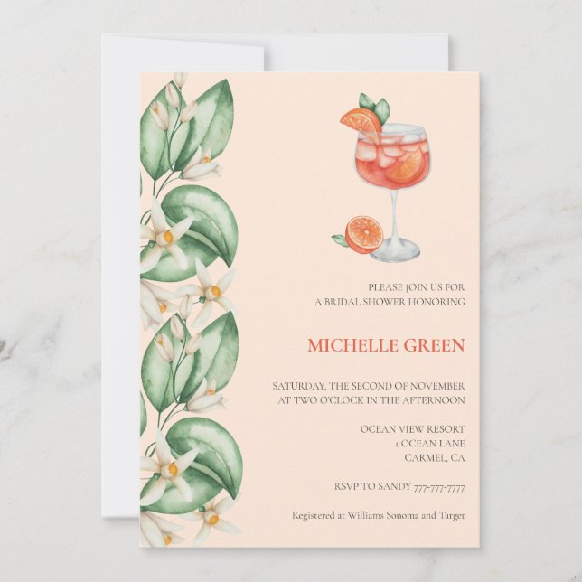 Invitación Aperol Spritz Naranja Bridal Shower (Anverso)