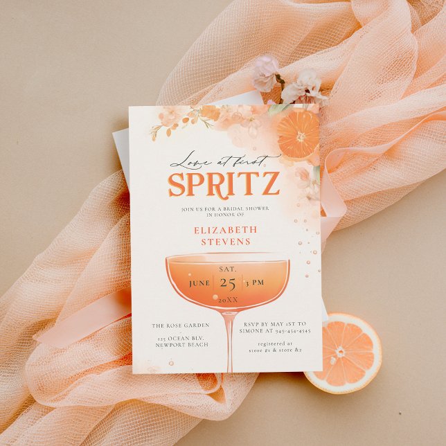 Invitación Aperol Spritz Naranja Floral Cocktail Bridal Showe (aperol spritz bridal shower invitation citrus cocktail theme floral brunch garden pool party summer )