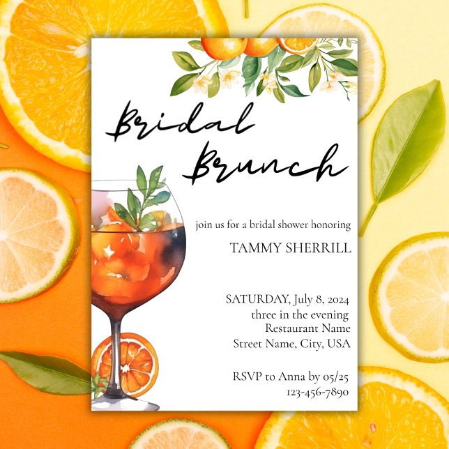 Invitación Aperol Spritz Naranja Watercolor Brunch nupcial (Subido por el creador)