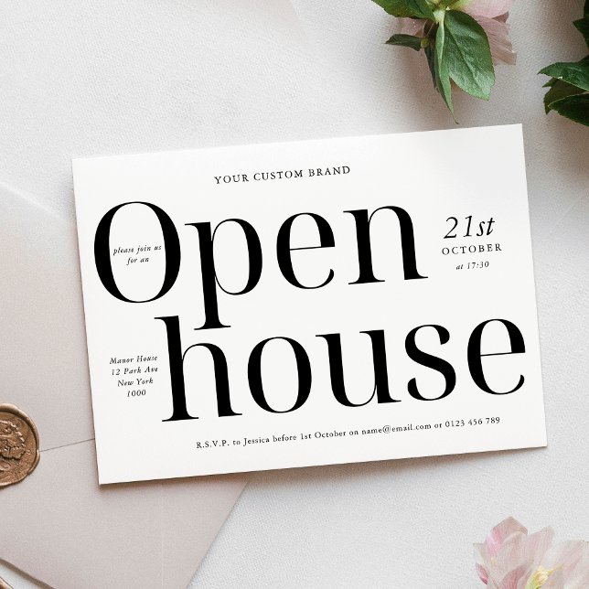 Invitación Apertura a la Casa de Negocios con Logotipo Blanco (Minimalist modern business open house invitation )