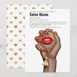 Invitación Apertura del Salón de Belleza Glam Chic Rojo y Dor