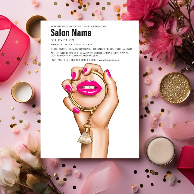 Invitación Apertura del Salón de Belleza Glam Chic Rosa y Dor (Subido por el creador)