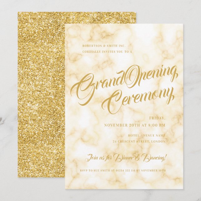 Invitación Apertura formal de Gold Marble Corporate  (Anverso / Reverso)