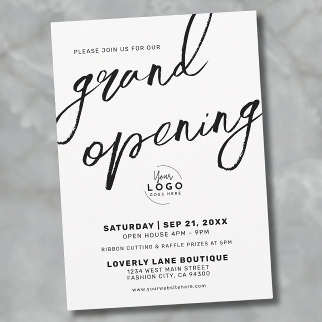 Invitación Apertura general del logotipo blanco negro (Black White Logo Business Grand Opening Invitation)