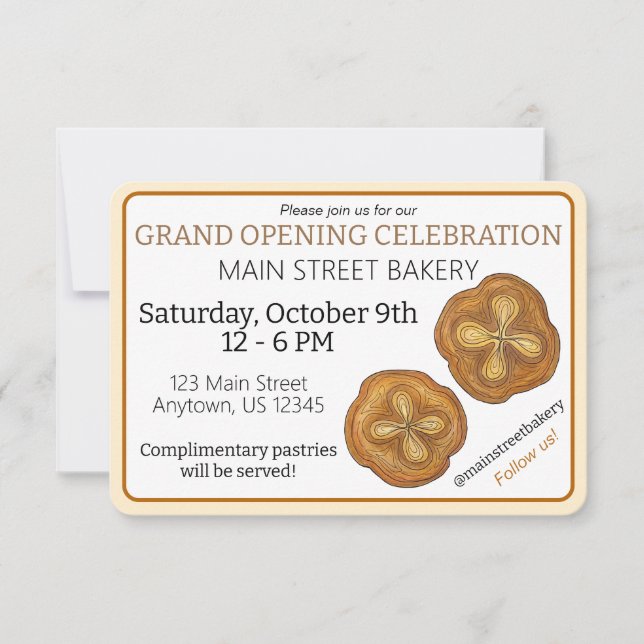 Invitación Apertura Grandiosa de Panadería Francesa de Kouign (Anverso)