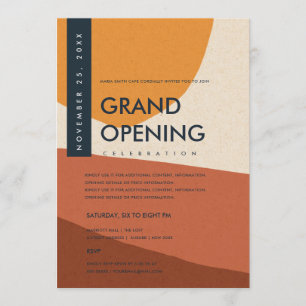 INVITACIÓN APERTURA MODERNA ABSTRACTA ART RUST NARANJA GRAND