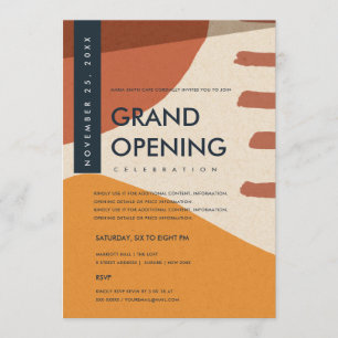 INVITACIÓN APERTURA MODERNA ABSTRACTA ART RUST NARANJA GRAND