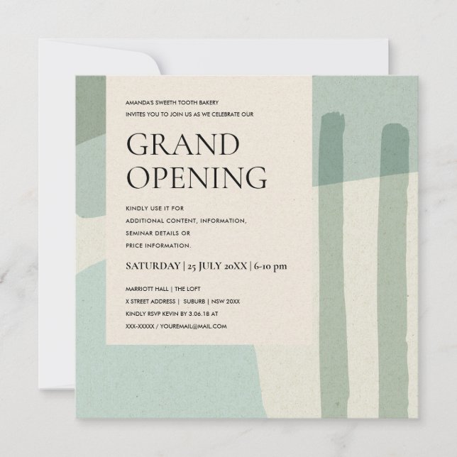 INVITACIÓN APERTURA MODERNA DE ARTE ABSTRACTO AQUA BLUE GRAND (Anverso)