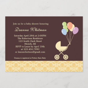 Invitación Aplastador amarillo con globos Baby Shower