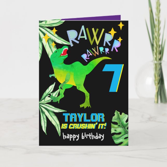 Invitación Aplastándolo DINOSAUR Niños Cumpleaños NEON Rainfo (Anverso)
