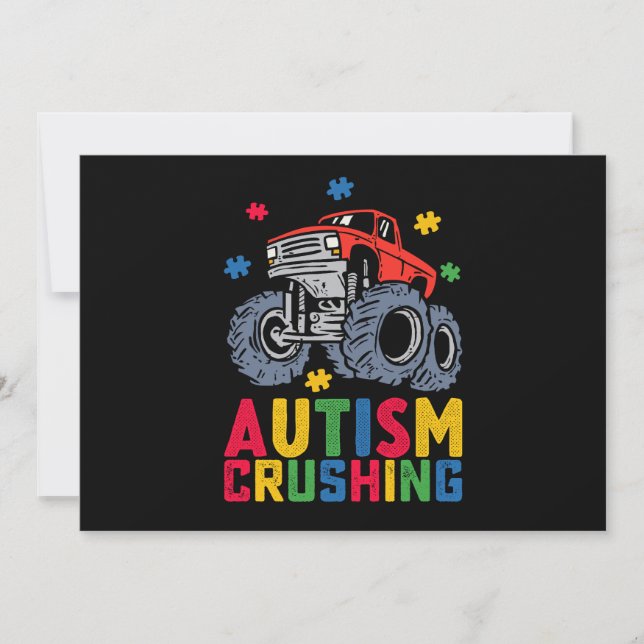 Invitación Aplastante de autismo Monstruo Camión Concientizac (Anverso)