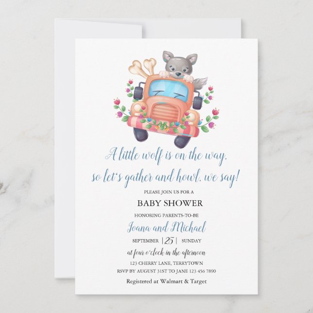 Invitación Aplausos con el Baby Shower de Alegre Cute Wolf Bo (Anverso)