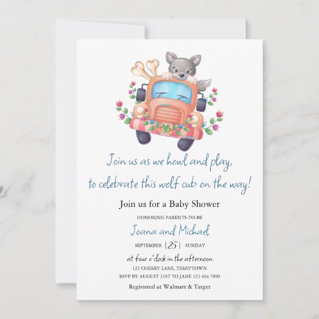 Invitación Aplausos con Joy Cute Wolf Boy Baby Shower Invita (Anverso)