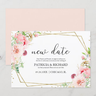 Invitación Aplazamiento de Boda Floral Geométrico Rosado