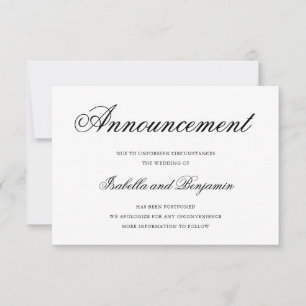 Invitación Aplazamiento de Boda Tradicional en Blanco y Negro