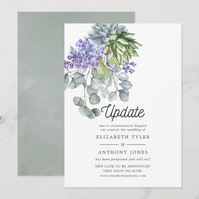 Invitación Aplazamiento del Boda Eucalyptus Succulens (Anverso / Reverso)