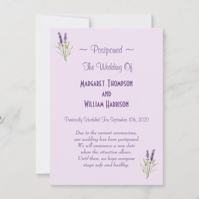 Invitación Aplazamiento del Boda floral Cancelar virus COVID- (Anverso)