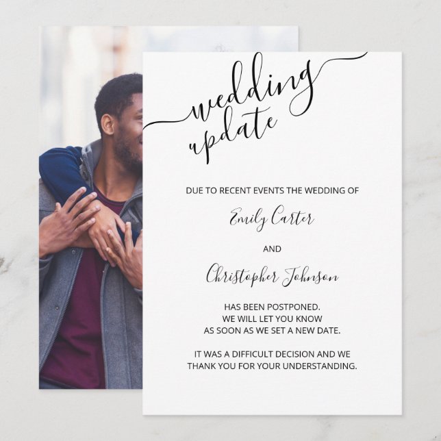 Invitación Aplazamiento elegante de foto Personalizado Boda U (Anverso / Reverso)