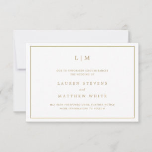 Invitación Aplazamiento simple del Boda del Monograma de Oro