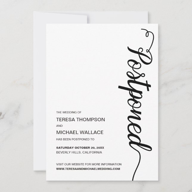 Invitación Aplazamiento simple del Boda negro pospuesto (Anverso)