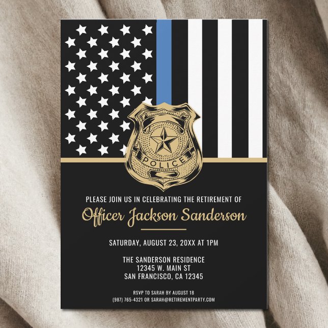 Invitación Aplicación de la ley de jubilación de la policía L (Police Retirement Law Enforcement Photo Blue Line Invitation)