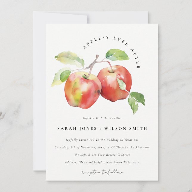 Invitación Aplicar siempre después del Boda Apple Watercolor (Anverso)