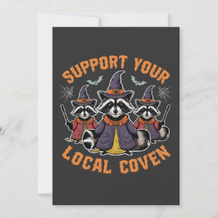 Invitación Apoye a su cueva local Spooky Raccoon Halloween