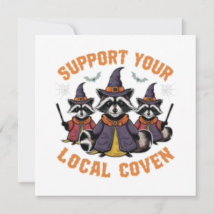 Invitación Apoye a su cueva local Spooky Raccoon Halloween