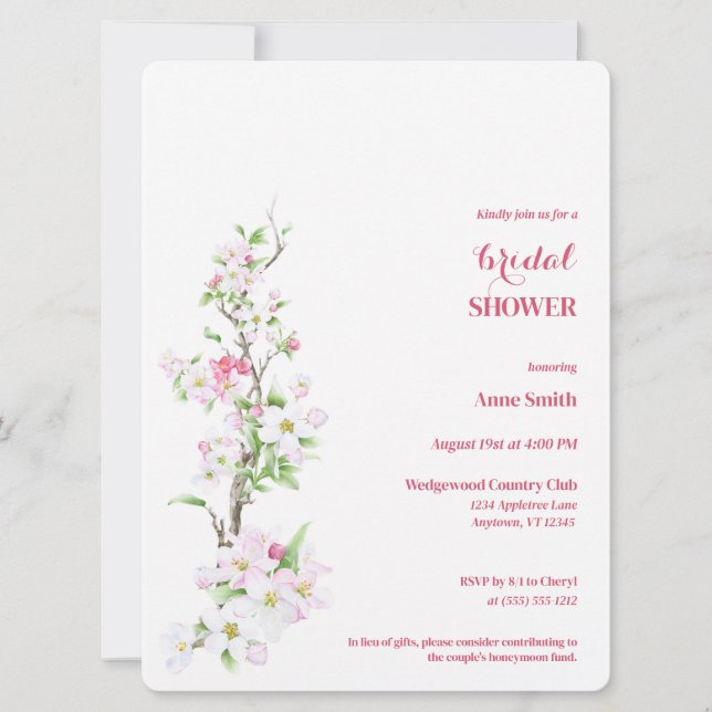 Invitación Apple Blossom Full Personalizable Bridal Shower (Anverso)