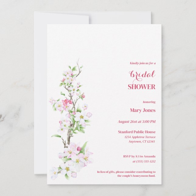 Invitación Apple Blossom Full Personalizable Bridal Shower (Anverso)