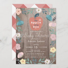 Invitación Apple de mi Baby Shower rústico de madera de ojos