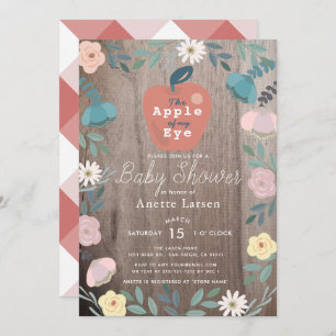Invitación Apple de mi Baby Shower rústico de madera de ojos