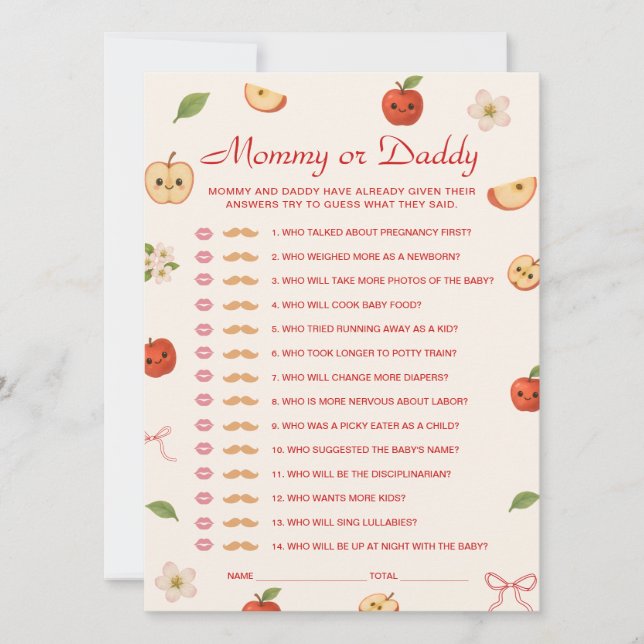 Invitación Apple de mi ojo Baby Shower adivina quién es la ta (Anverso)