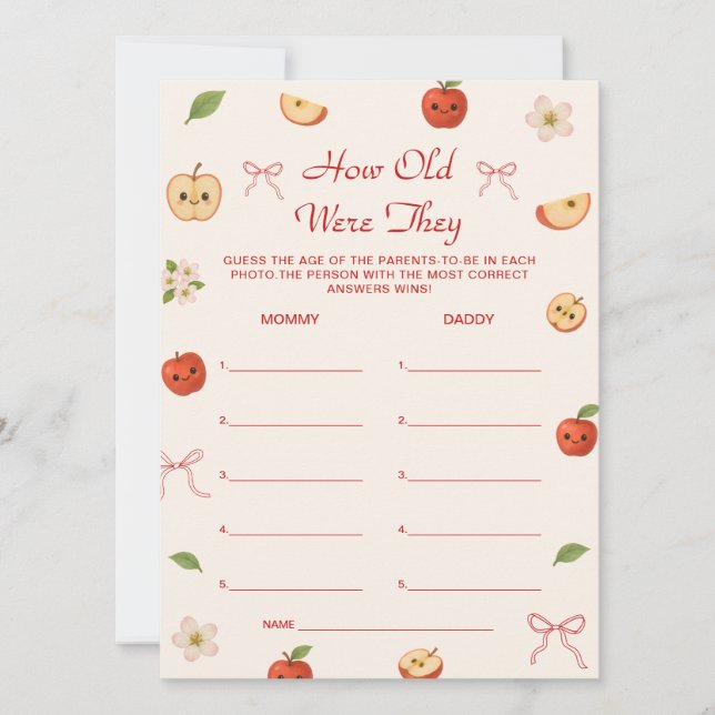 Invitación Apple de mi ojo Baby Shower ¿Qué edad tenían de ju (Anverso)