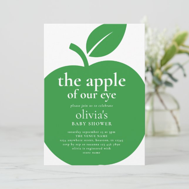 Invitación Apple de nuestro Baby Shower Eye Green (Anverso de pie)