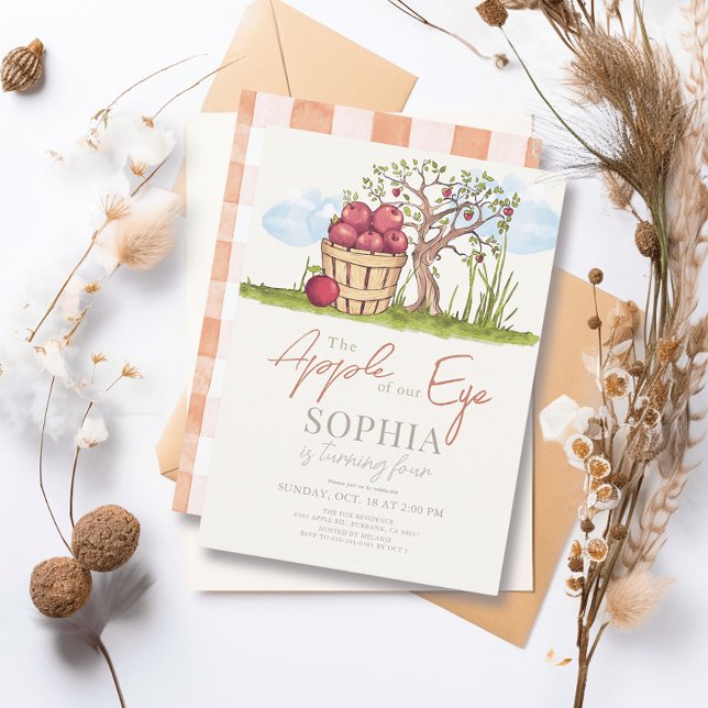 Invitación Apple de nuestro cumpleaños de cesta de ojos y árb (Subido por el creador)