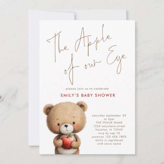 Invitación Apple de nuestro Eye Teddy Bear Baby Shower (Anverso)