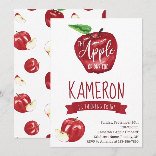 Invitación Apple de nuestro ojo, fiesta de cumpleaños a cualq (Anverso / Reverso)